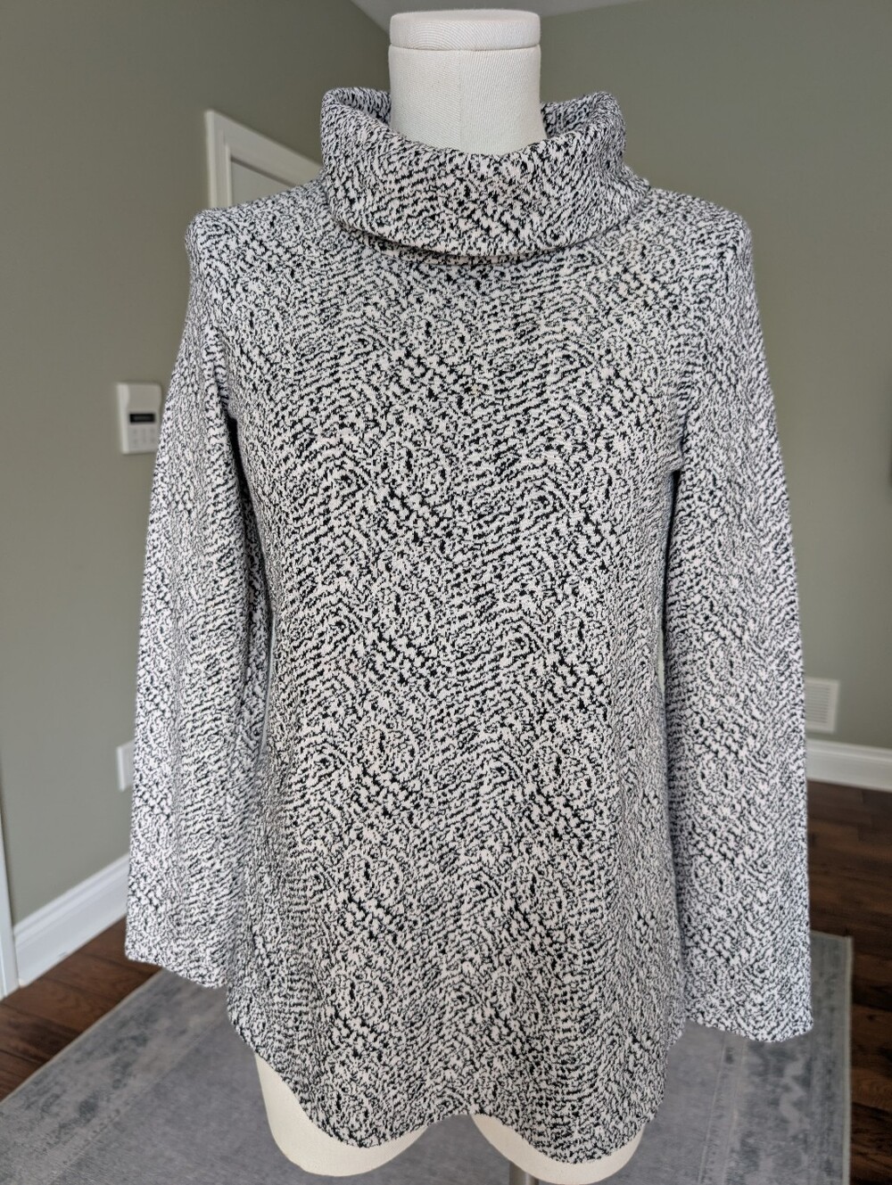 Shannon Passero Black & White Cowl Neck Sweater Cotton Blend Knit Top Size Extra